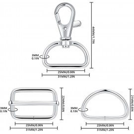 60 accessoires matériels pour la fabrication de sac à main avec crochets rotatifs de carte anneaux de D et Boucle en Métal Tri-Glide pour sac à dos colliers d’animal familier B089Q557VS