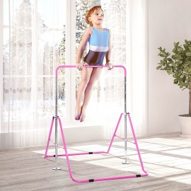 HOMCOM Barre Fixe de Gymnastique pour Enfants Pliante Hauteur réglable de 88 à 128 cm avec Base Triangulaire en Acier Rose B09VT8XRY7