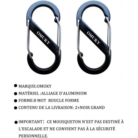 OMUKY S Forme Mousquetons en Alliage D'Aluminium Porte Clé Noir Mousqueton pour Pêche Randonnée Camping B08QN2LZR3