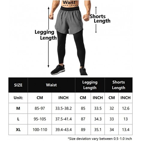 Muscle Alive Hommes 2 en 1 Entraînement Fitness Leggings Pantalons Shorts Compression Poches pour téléphone Pantalons B09JKLH4T8