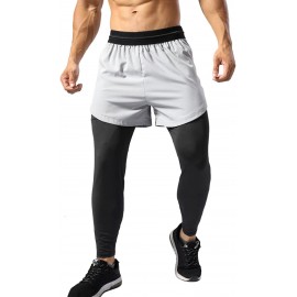Muscle Alive Hommes 2 en 1 Entraînement Fitness Leggings Pantalons Shorts Compression Poches pour téléphone Pantalons B09JKLH4T8