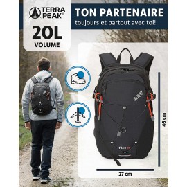 Terra Peak Flex 20 sac à dos de randonnée 20L femmes hommes & adultes noir petit sac à dos de trekking ergonomique daypack outdoor étanche sacs à dos de randonnée légers avec ventilation dorsale B0937K4J64