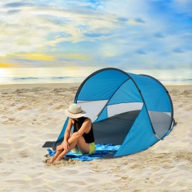 Duhome Tente de plage pop-up pour 1 à 3 personnes Portable Avec protection UV Montage facile bleu foncé + bleu clair B071GZ2F4Y