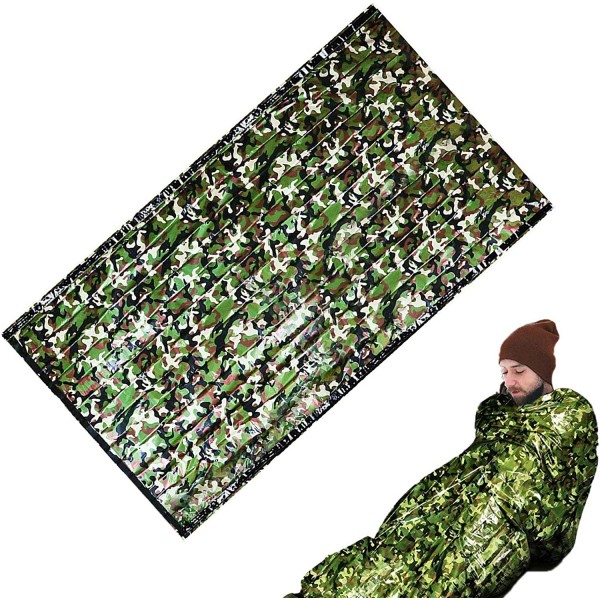 GUIPAN Sac de bivouac camouflage pour urgence – Sac de bivouac portable en nylon imperméable avec sifflet couverture thermique équipement de survie pour l'extérieur réutilisable et compact B09XLJR7GY