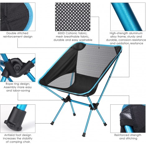 Chaise de Camping Portable Pliante de Camping avec Sac de Transport pour Camping Pêche Randonnée BBQ Voyage Bleu B09YV63C7L