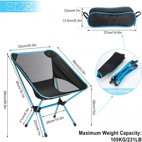 Chaise de Camping Portable Pliante de Camping avec Sac de Transport pour Camping Pêche Randonnée BBQ Voyage Bleu B09YV63C7L