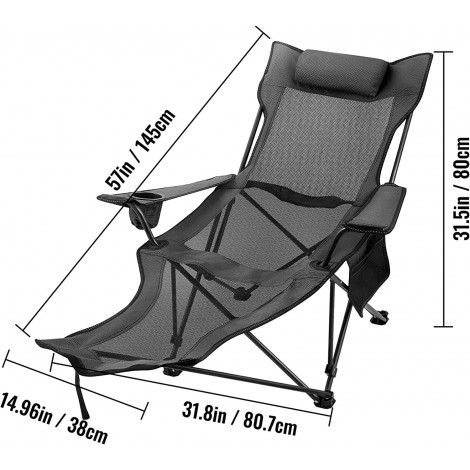Ukiki Chaise de Camping Pliante avec Repose Pieds Chaise Longue en Résille avec Porte Tasse Sac de Rangement pour Camping Pêche et Activités de Plein Air B07V9FJK9V