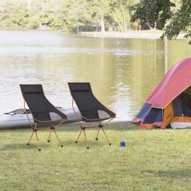 WOLTU Lot de 2 Chaise de Camping Fauteuil Pliable légère et Solide avec Sac de Transport et Repose-tête Noir + Orange B0B3RBZFCG