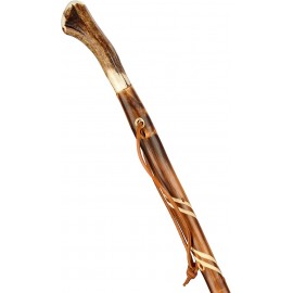 Stock-Fachmann Bâton de randonnée flammé torsadé avec corne et dragonne bâton de pèlerinage en bois de châtaignier Longueur au choix B07QHL3M58