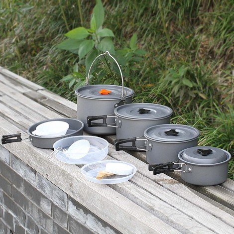 KUANDARGG Multi-PCS Kit De Casseroles Camping en Aluminium pour 5 à 6 Personnes Ustensiles De Cuisine De Camping pour Pique-Nique BBQ Randonnée Pêche B09GKDGWF3
