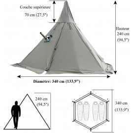 TentHome Tente de Camping Tente Tipi Etanche 4 Saisons avec Trou de Cheminée et Tente Intérieure Tente Cheminée Pyramides pour Randonnées en Plein Air et Trekking B08H8LV6WN