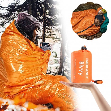 Sac de couchage de survie d'urgence ultra imperméable léger thermique sac de bivouac sac de couverture tente portable et chaude pour le camping en plein air et la randonnée B09V7Y5ZXH