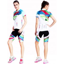 Generic Femme coloré de Cyclisme Suit Jersey et Pantalon d'extérieur Vêtements de Sport avec Manches Courtes en Lycra + Fil de Soie White+Sky Blue B073SWNN41